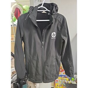 Eddie Bauer HP Indigo Division Softshell Jacket Black Hooded Fleece Lined Large